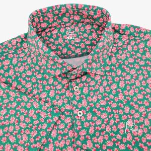Rhoback Floral Azalea Performance Polo Green Short Sleeve Mens XXL Shirt